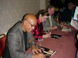 Peter Gordeno, Gabrielle Drake and Ed Bishop in the autograph session